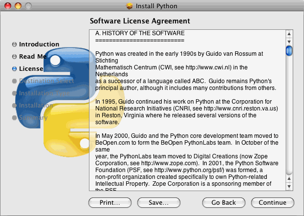 [Python installer: software license agreement]
