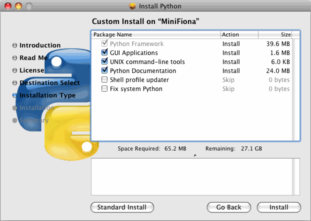 [Python installer: custom install screen]
