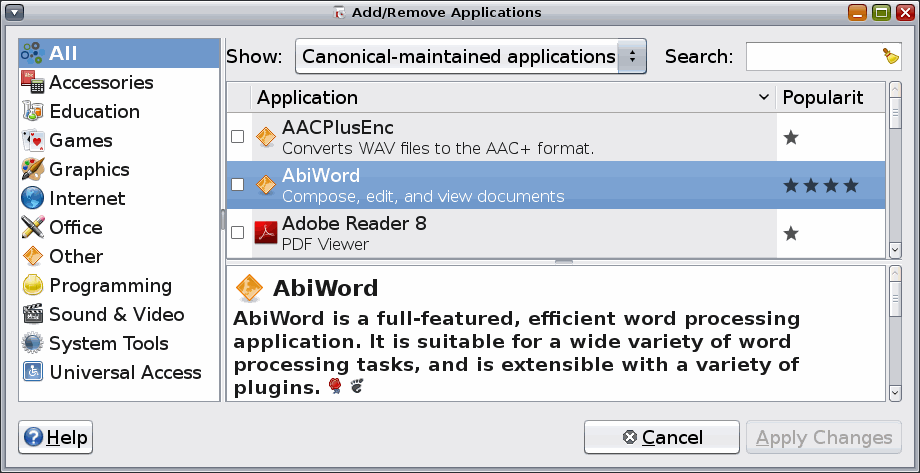 [Add/Remove: Canonical-maintained applications]