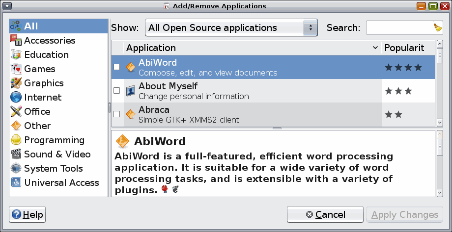 [Add/Remove: all open source applications]
