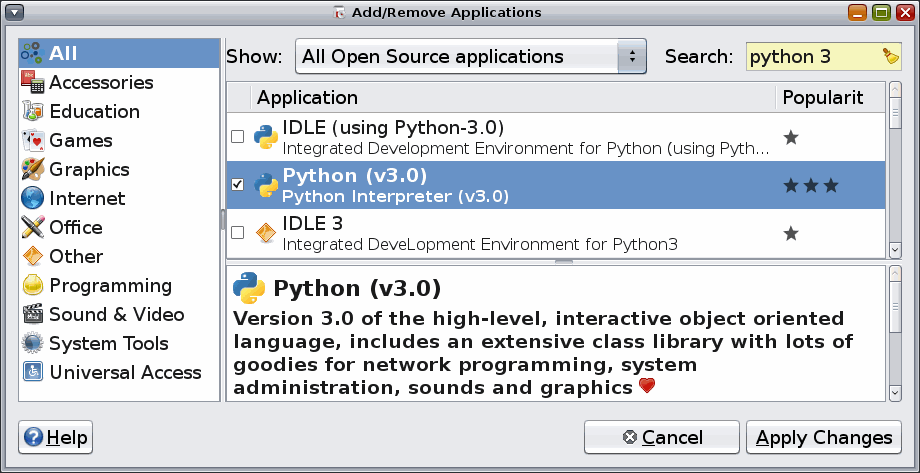 [Add/Remove: select Python 3.0 package]