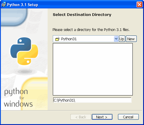 [Python installer: select destination directory]